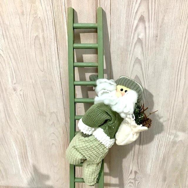 Échelle de Noël vert avec père Noël et ourson ht 80 cm