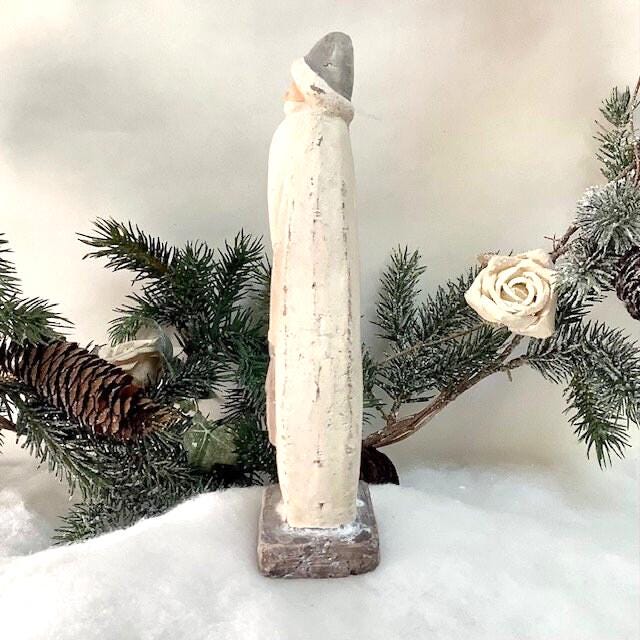 Père Noël vintage en céramique gris et blanc ht 19.5 cm
