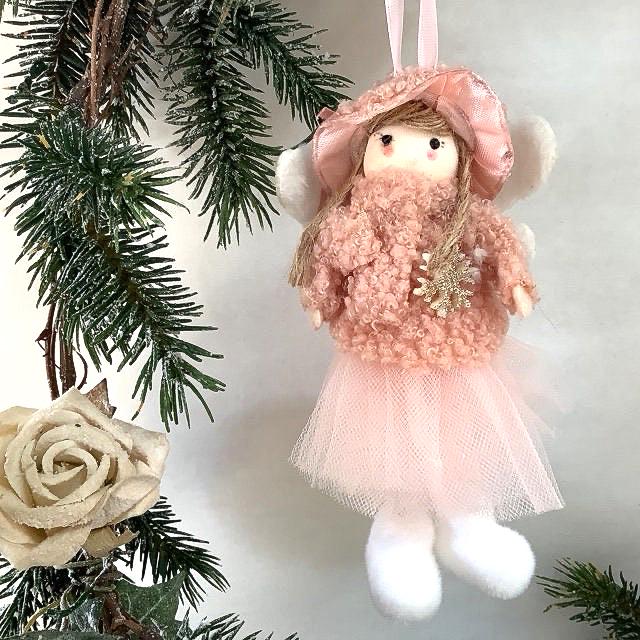 Poupée ange à suspendre rose flocon