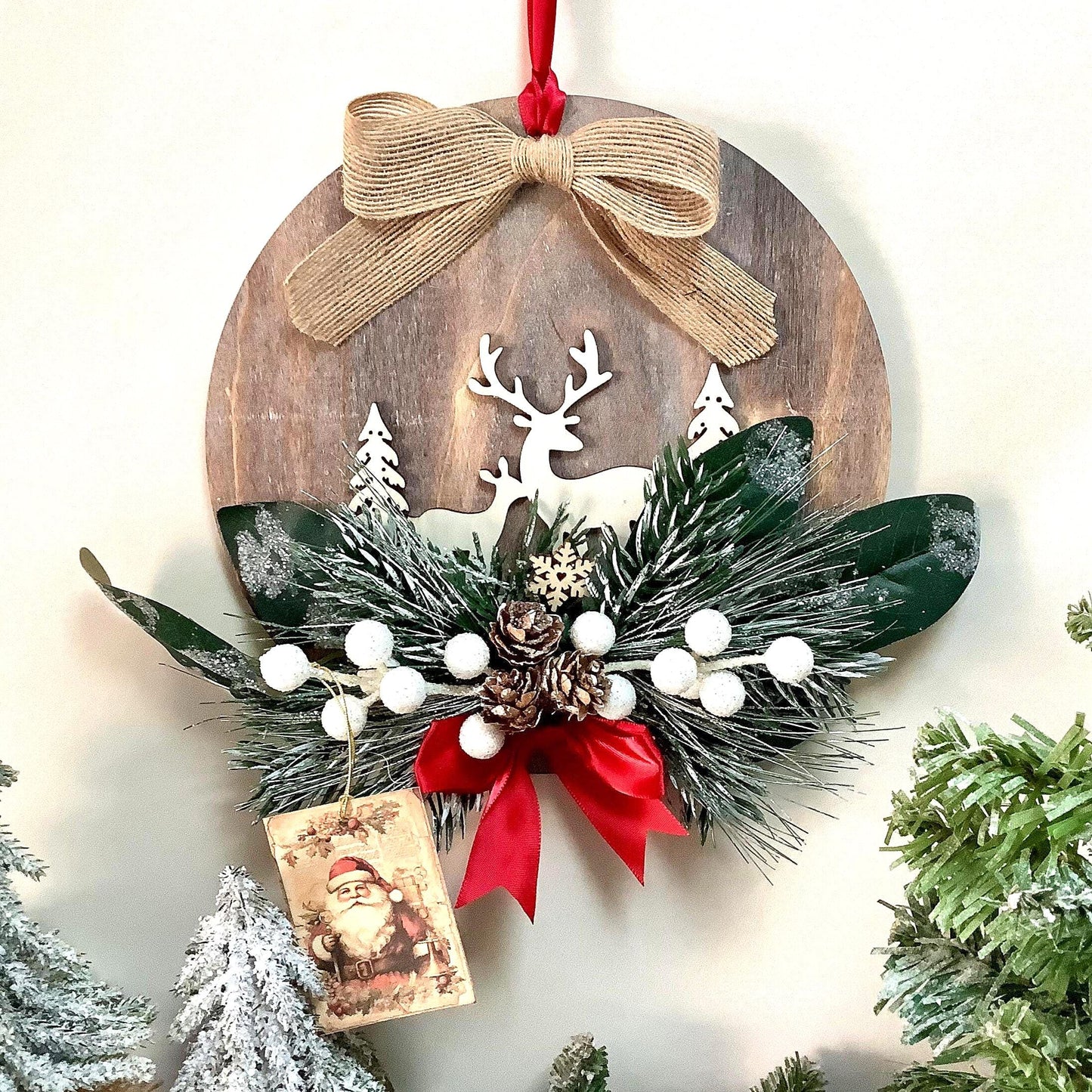 Cadre de Noël vintage bois diamètre 22 cm modèle A