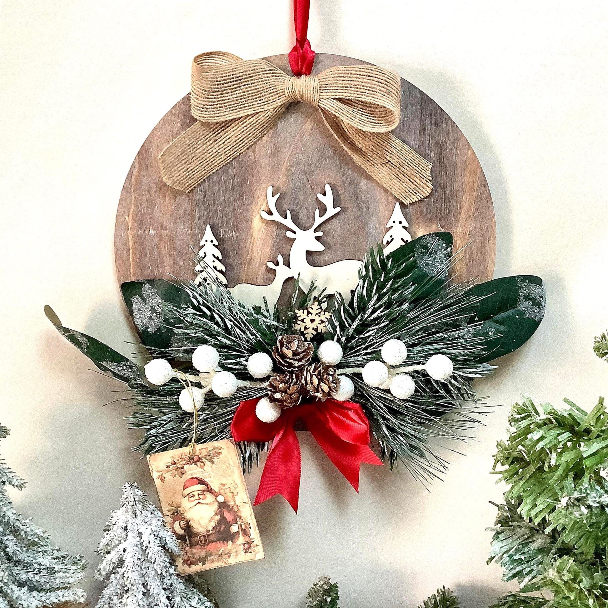 Cadre de Noël vintage bois diamètre 22 cm modèle A