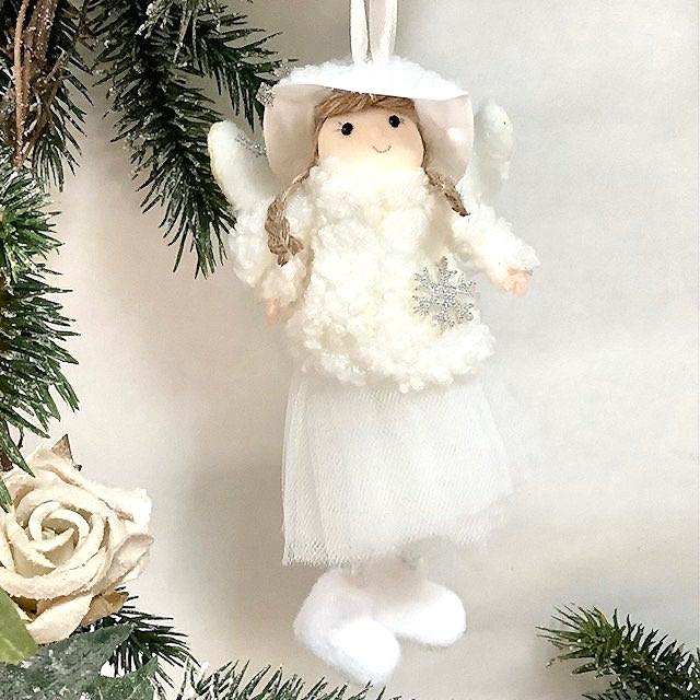 Poupée ange à suspendre blanc flocon