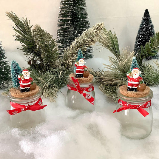 Petits pots verre bouchon liège décoration père noël ht 11.5 cm