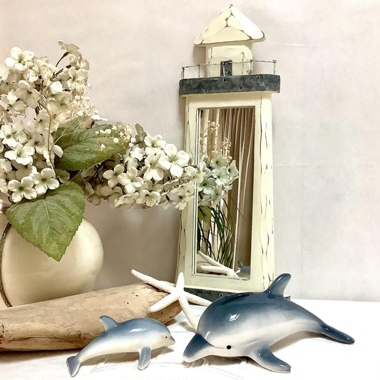 Décoration marine phare bois miroir dauphins vintage