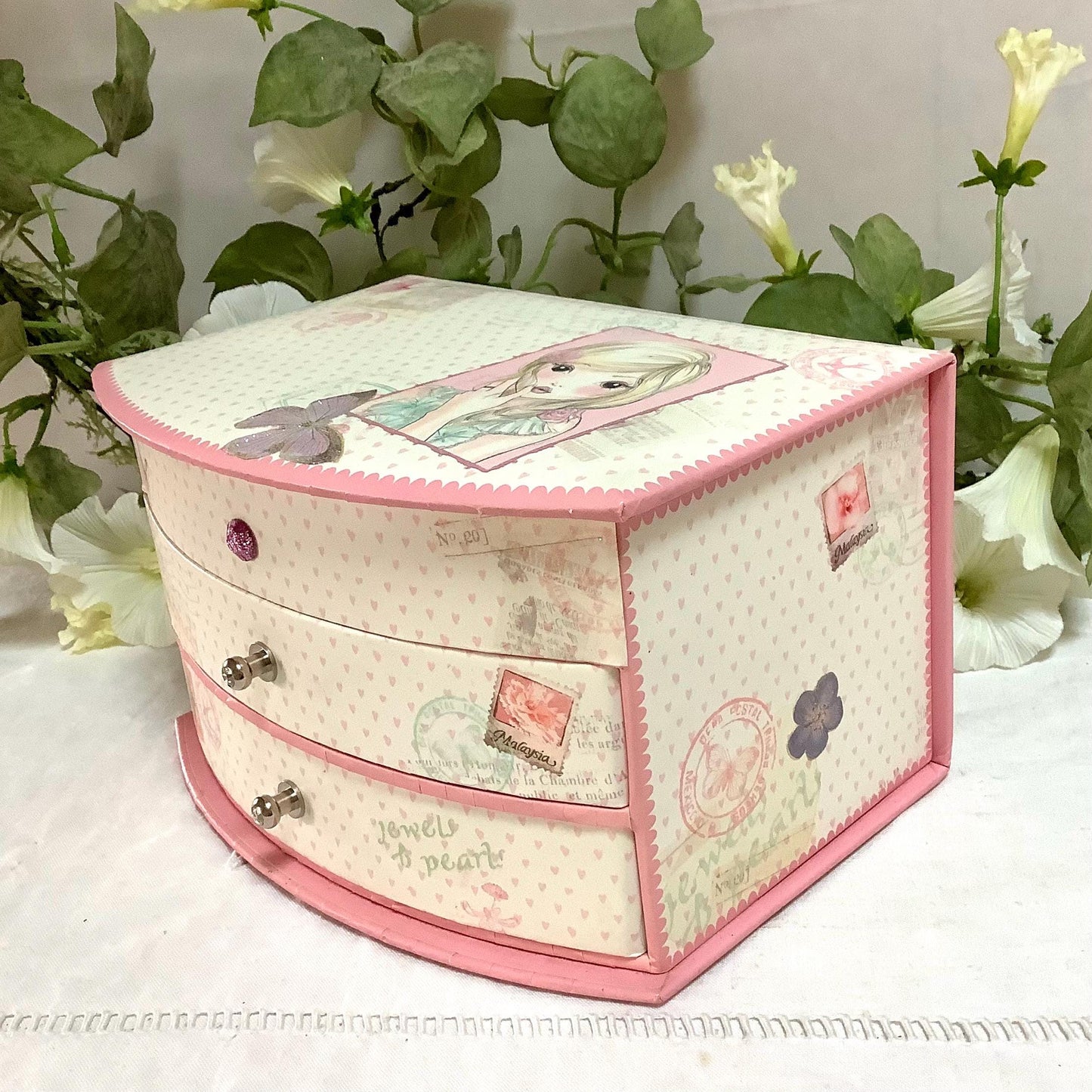 Boîte à bijoux coffret tiroirs rose top model