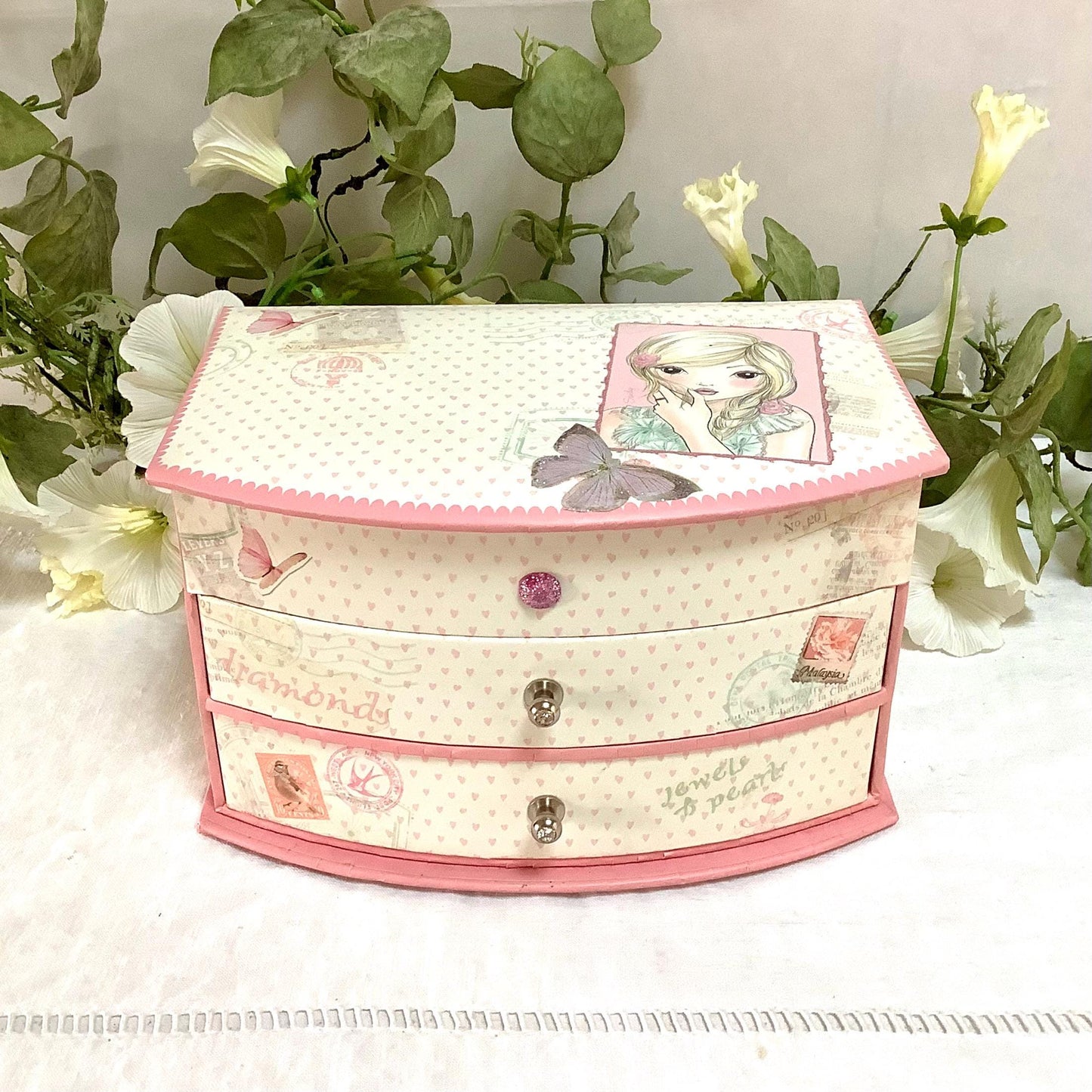 Boîte à bijoux coffret tiroirs rose top model