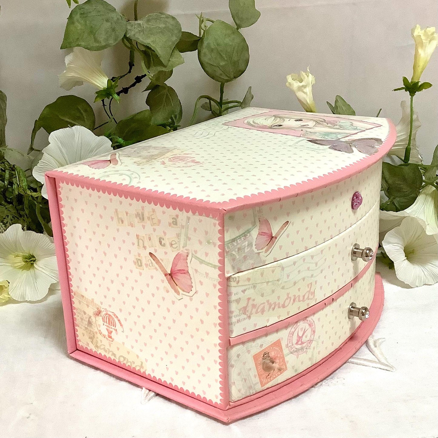 Boîte à bijoux coffret tiroirs rose top model