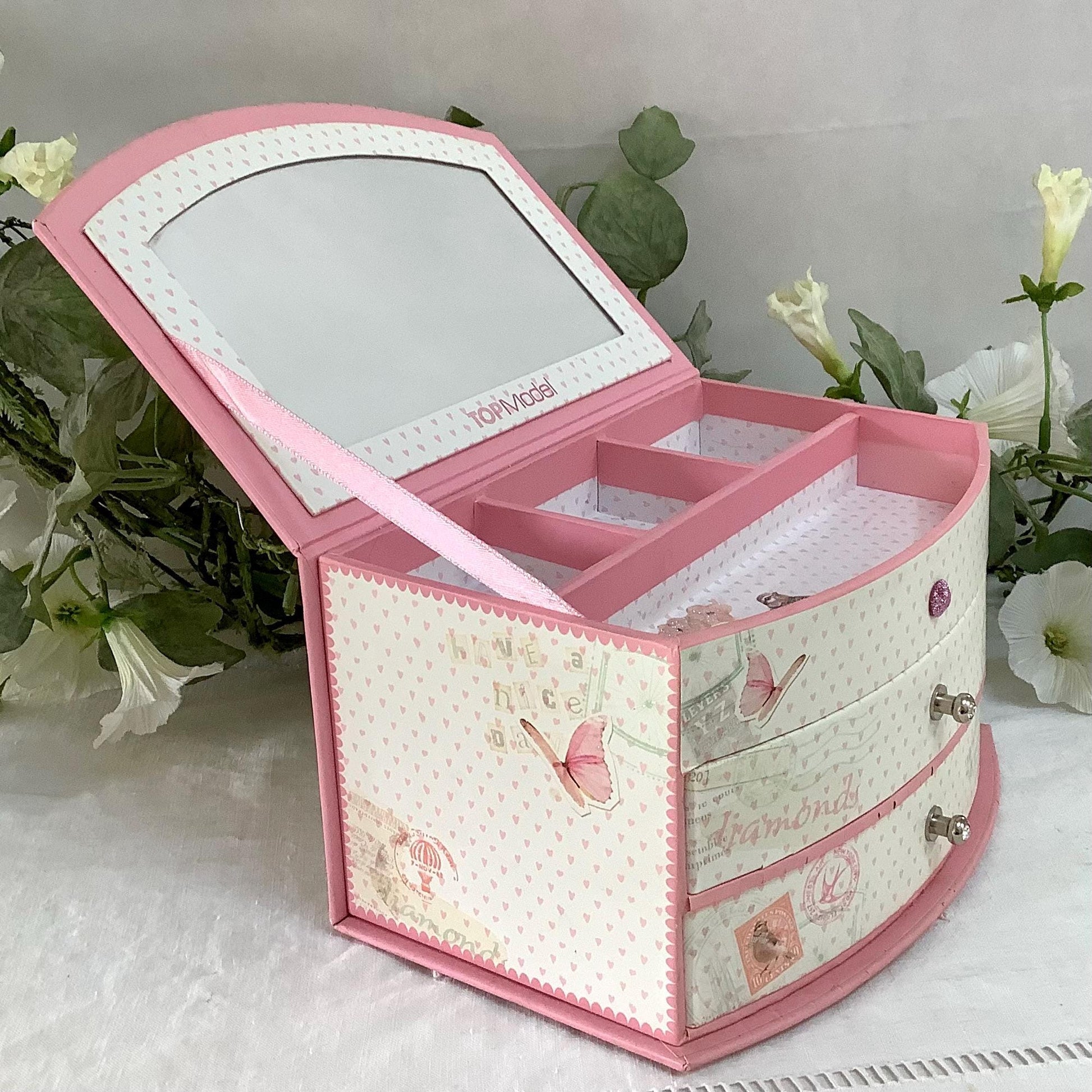 Boîte à bijoux coffret tiroirs rose top model