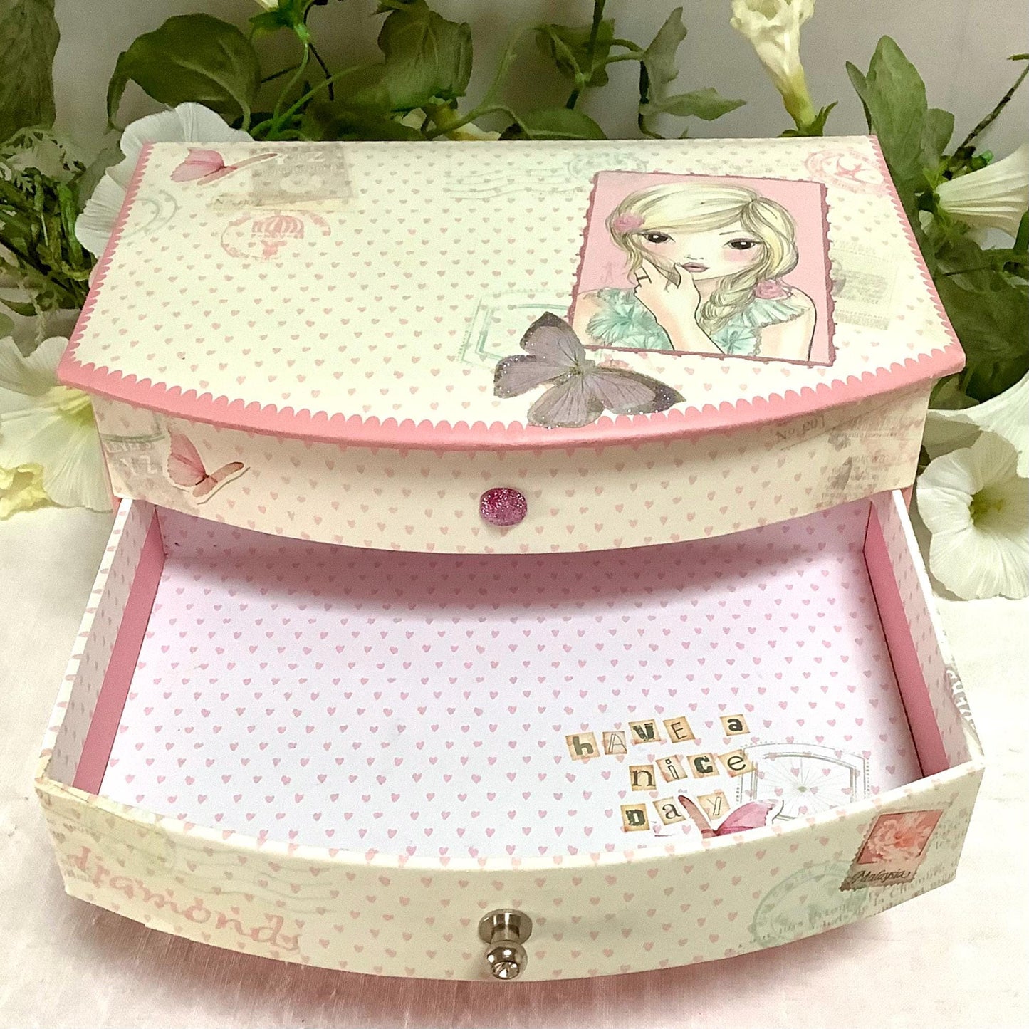 Boîte à bijoux coffret tiroirs rose top model
