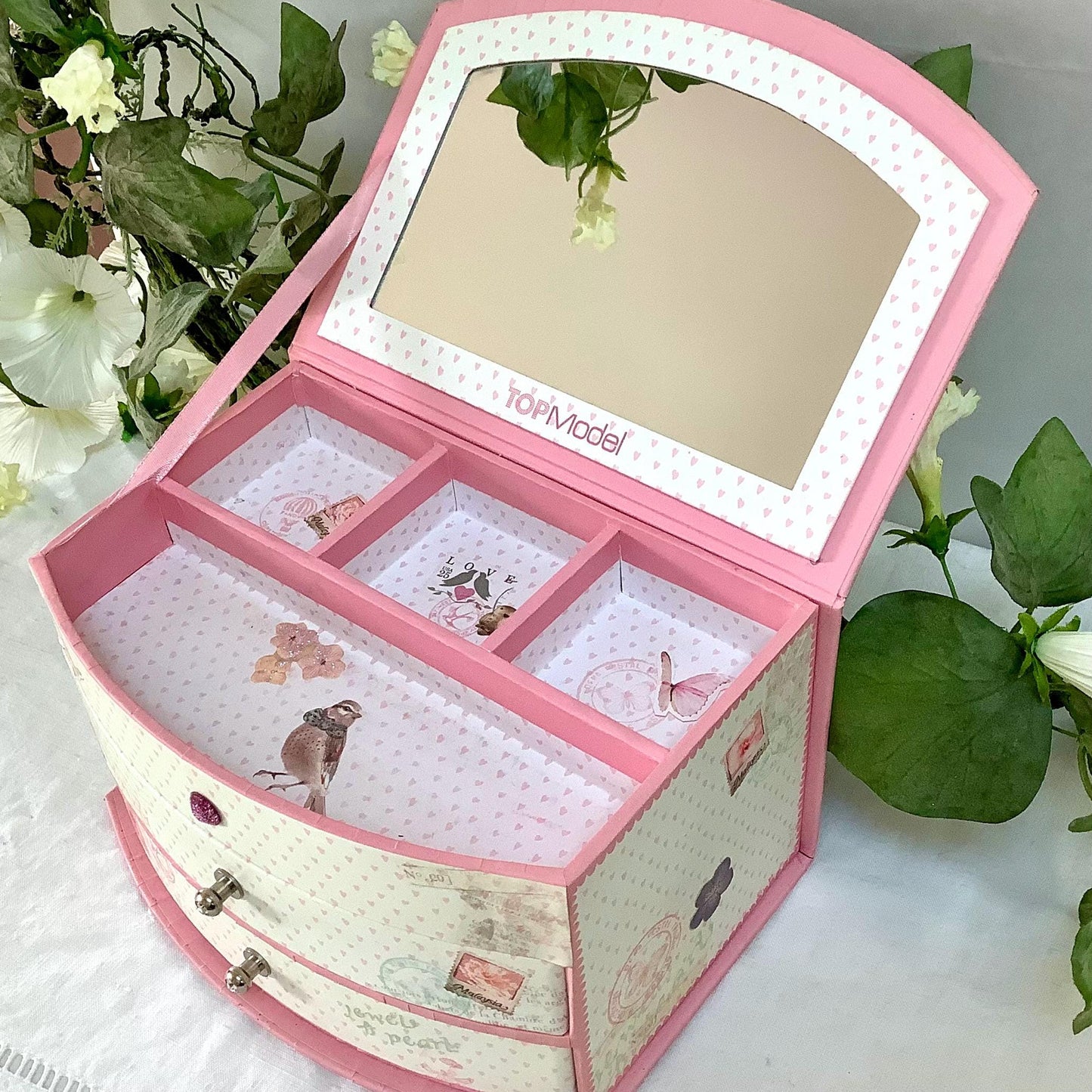 Boîte à bijoux coffret tiroirs rose top model