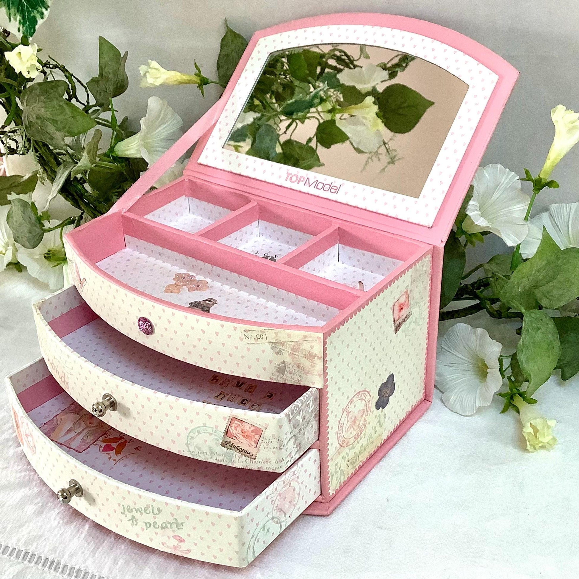 Boîte à bijoux coffret tiroirs rose top model