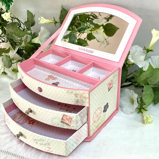 Boîte à bijoux coffret tiroirs rose top model