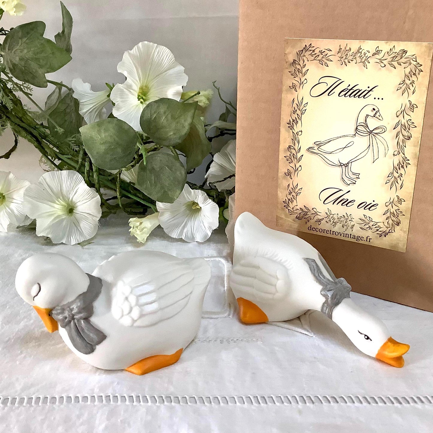 Figurines vintage oies collection porcelaine biscuit ht 5.5 cm