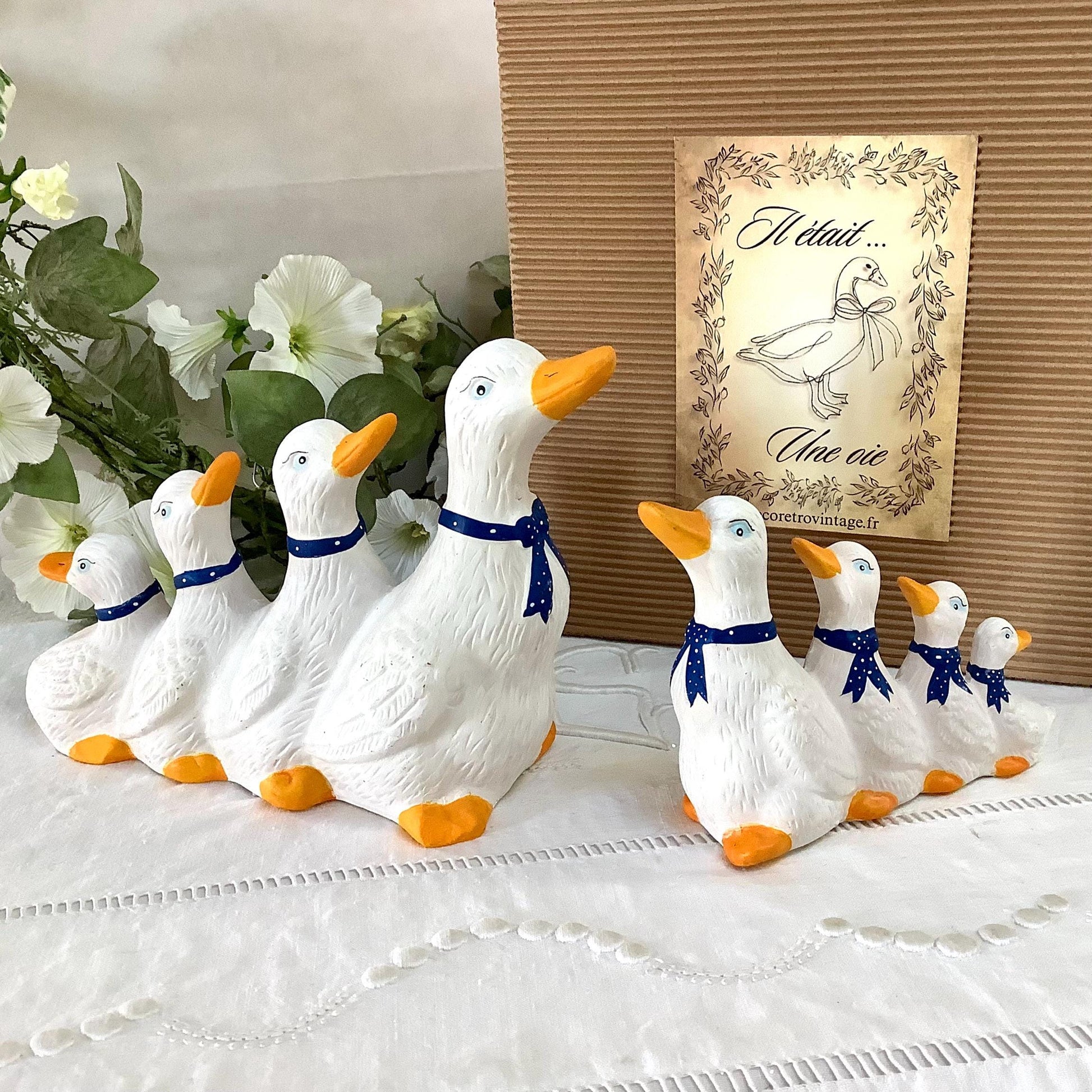 Figurines vintage oies collection faïence ht 15 - 11 cm