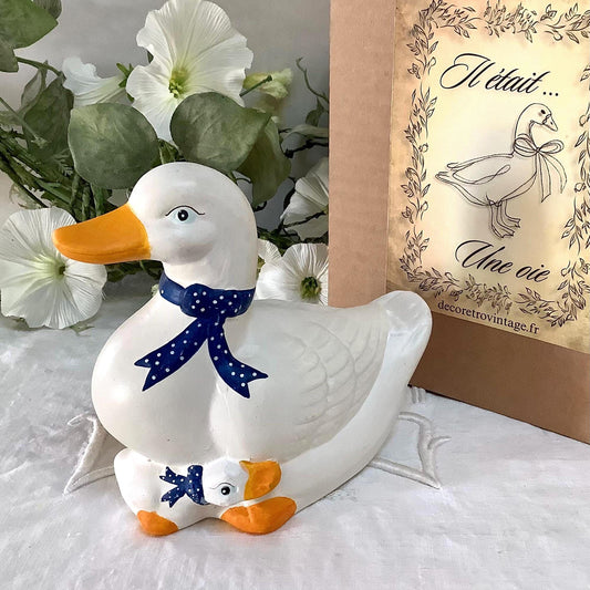 Figurine vintage oie collection avec oison faïence ht 12.5 cm