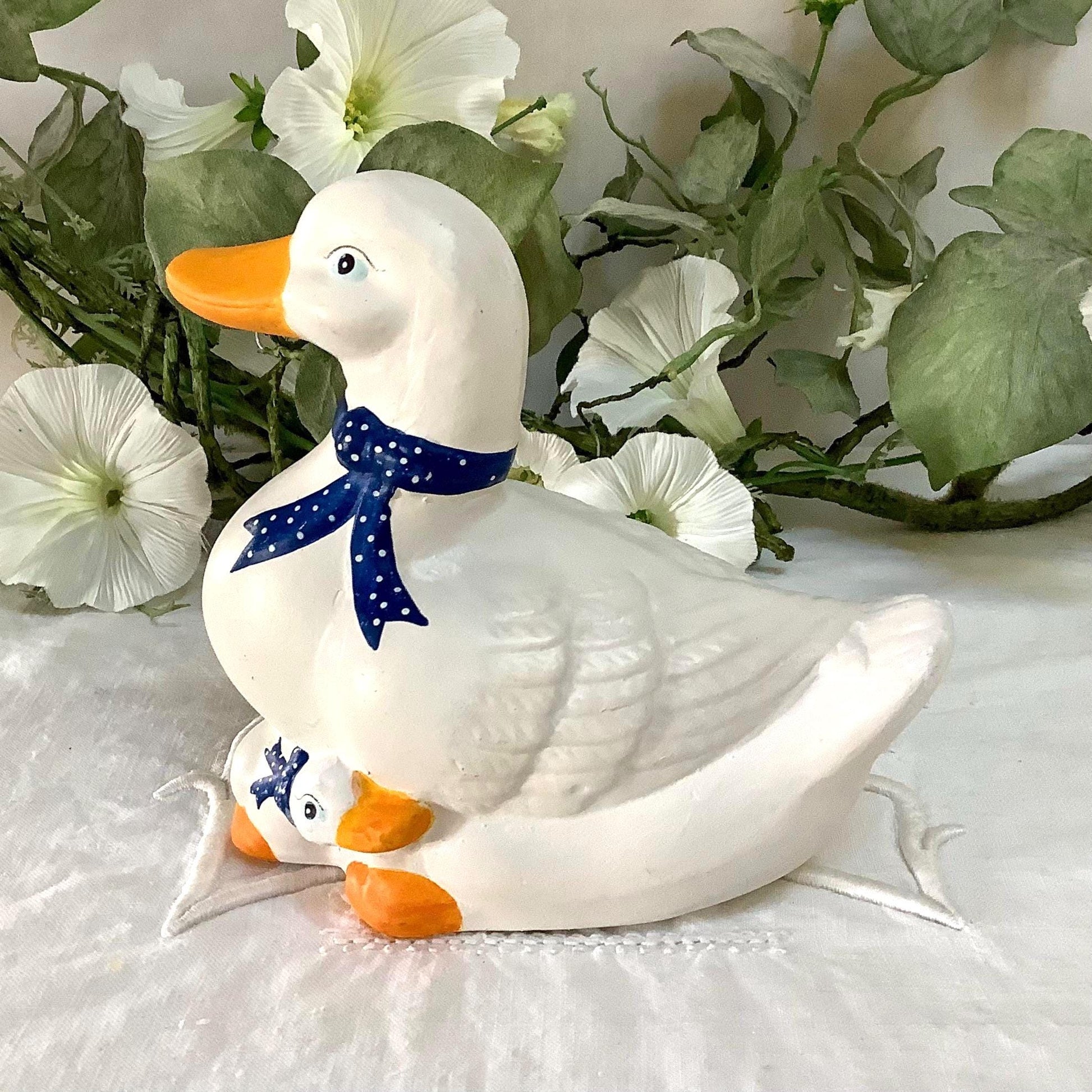 Figurine vintage oie collection avec oison faïence ht 12.5 cm