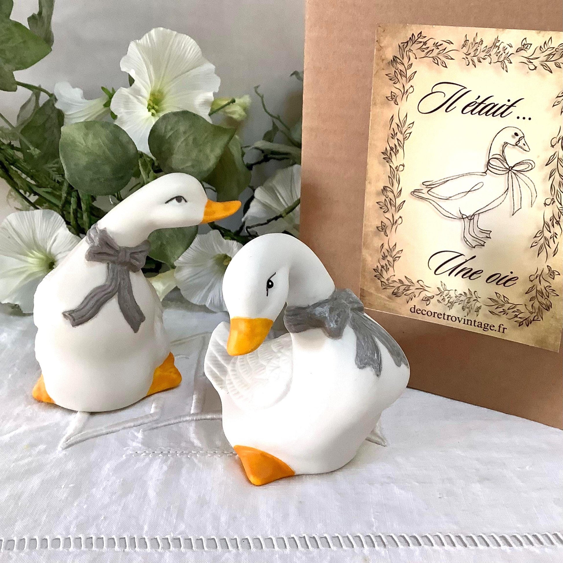 Figurines vintage oies collection porcelaine biscuit ht 10 cm