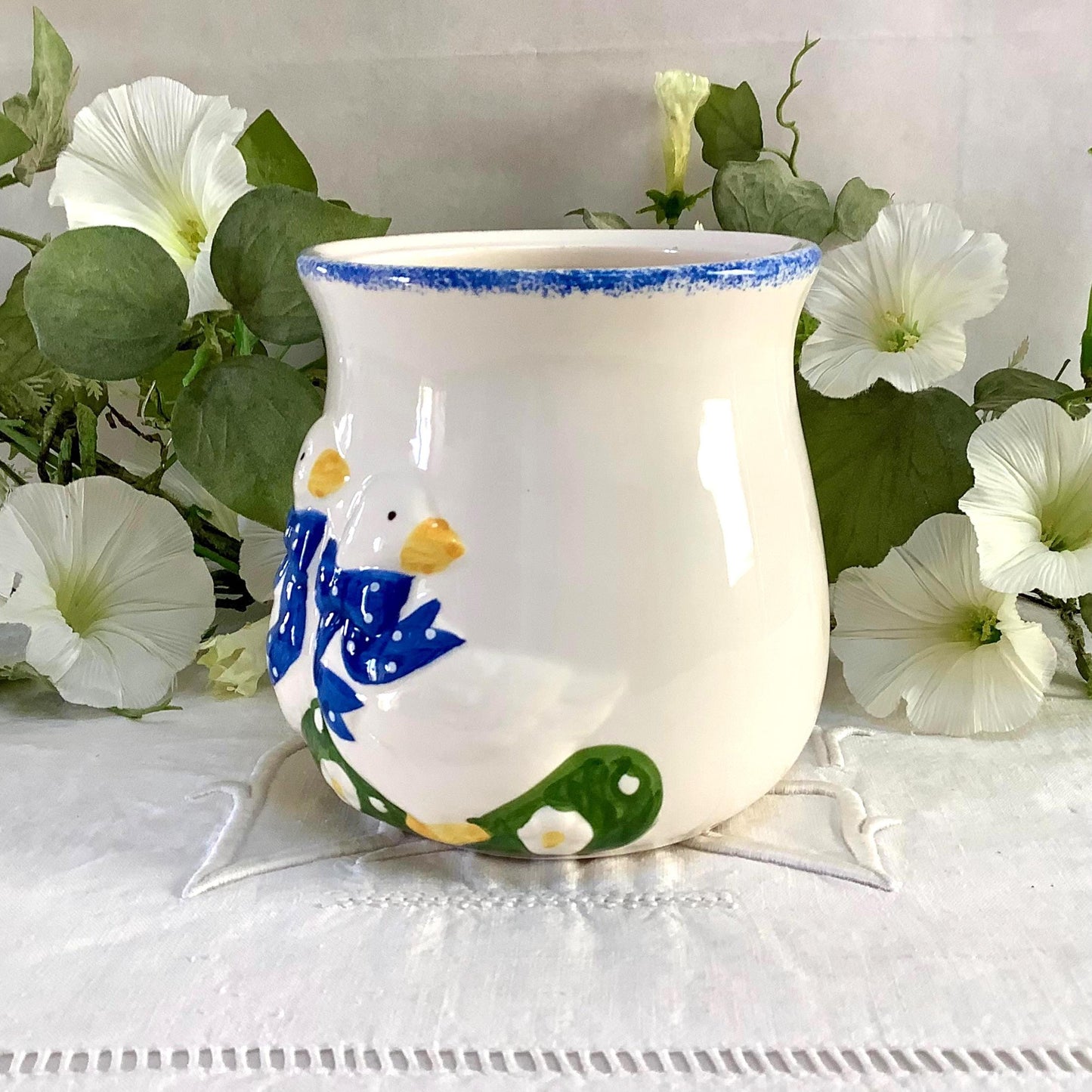 Vase vintage faïence deux oies collection ht 12 cm