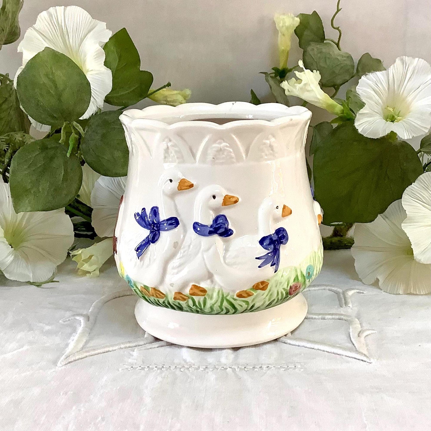 Vase vintage faïence trois oie collection ht 10.5 cm