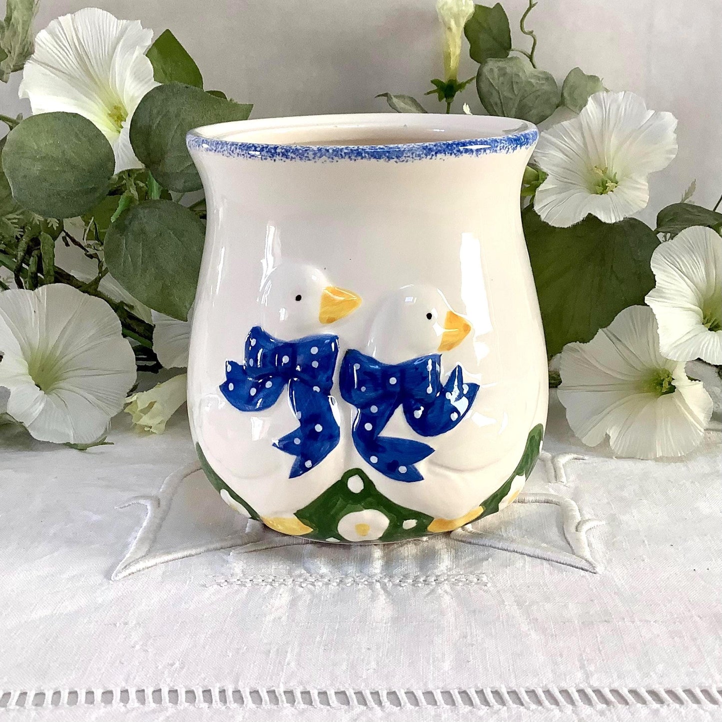 Vase vintage faïence deux oies collection ht 12 cm