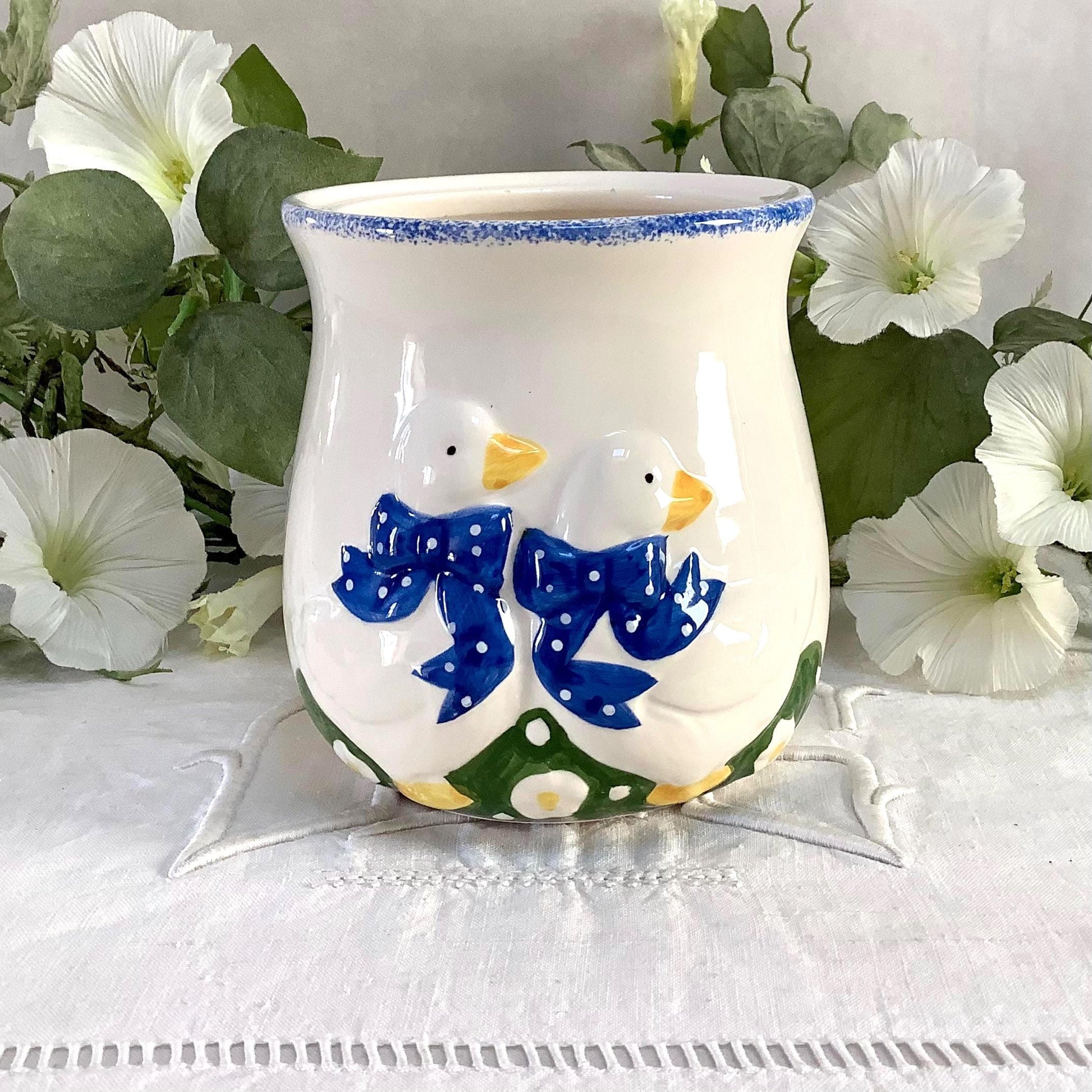 Vase vintage faïence deux oies collection ht 12 cm
