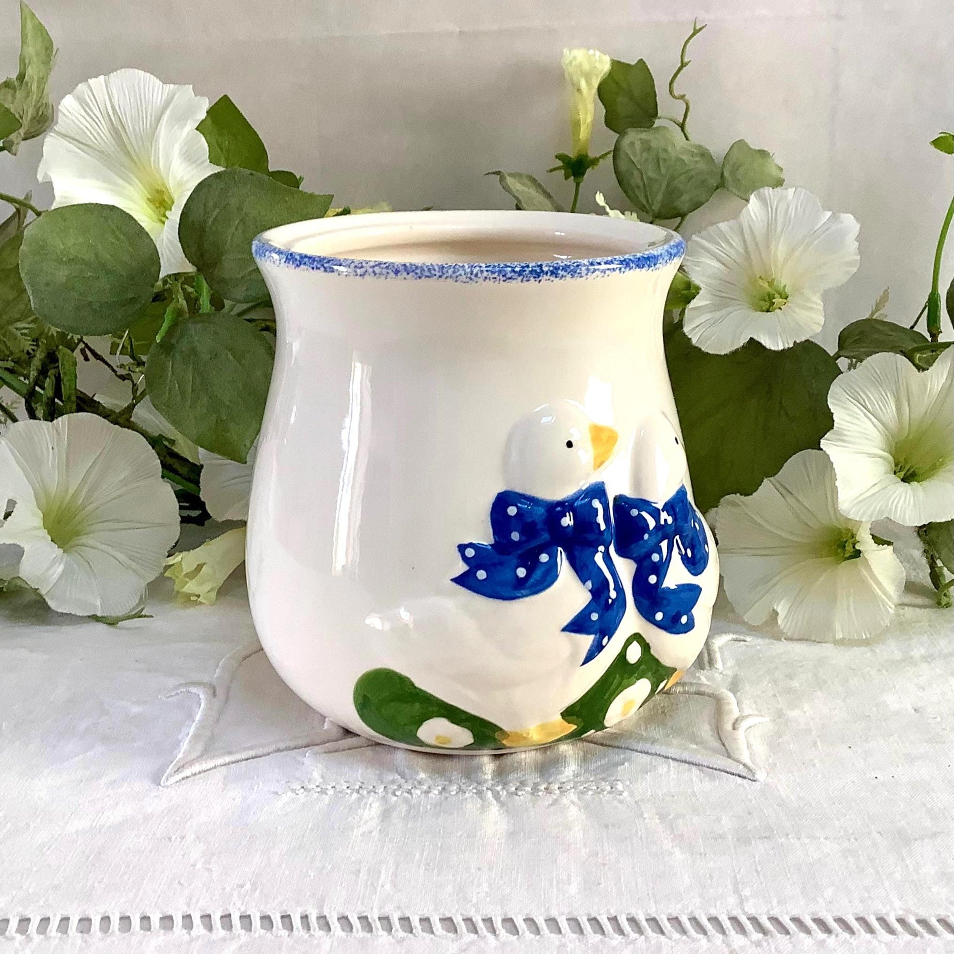 Vase vintage faïence deux oies collection ht 12 cm