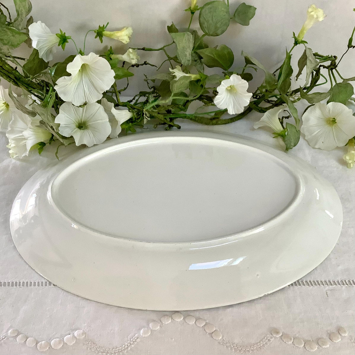 Plat ovale blanc torsades faïence vintage