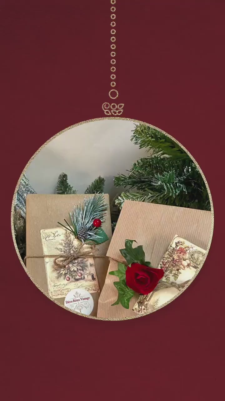 Sapin de Noël céramique rose vert rouge ht 14 cm